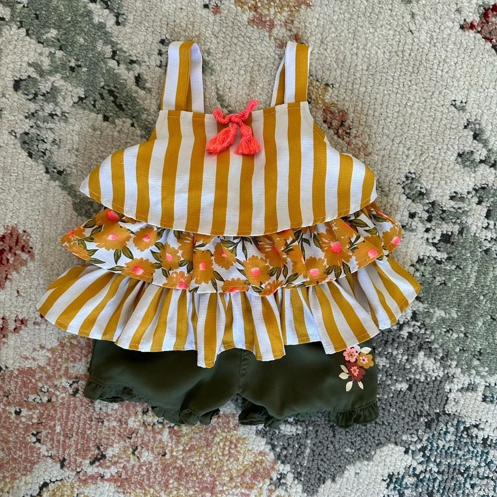 Daisy Fuentes Bohemian Ruffle Flowy Blouse + Ruffle Shorts 18 M Baby Girl